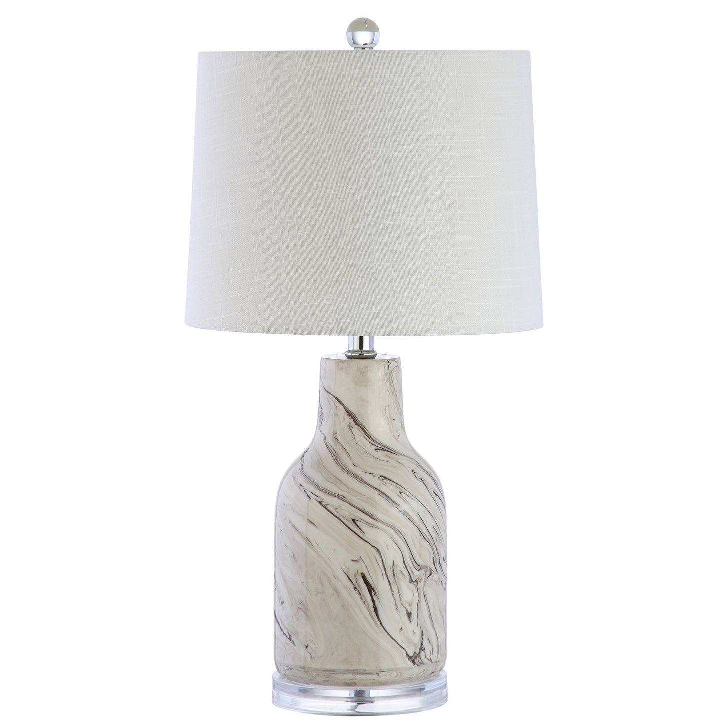 JONATHAN Y 23" Gray and White Marble Ceramic LED Table Lamp, Traditional Hand-Finished Bedside Lamp for Living Room Bedroom, White Linen Shade, LED Bulb Included JYL3004A