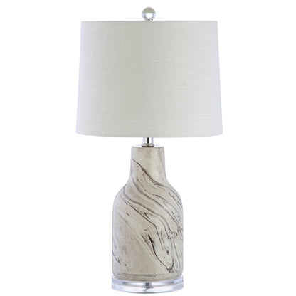 JONATHAN Y 23" Gray and White Marble Ceramic LED Table Lamp, Traditional Hand-Finished Bedside Lamp for Living Room Bedroom, White Linen Shade, LED Bulb Included JYL3004A