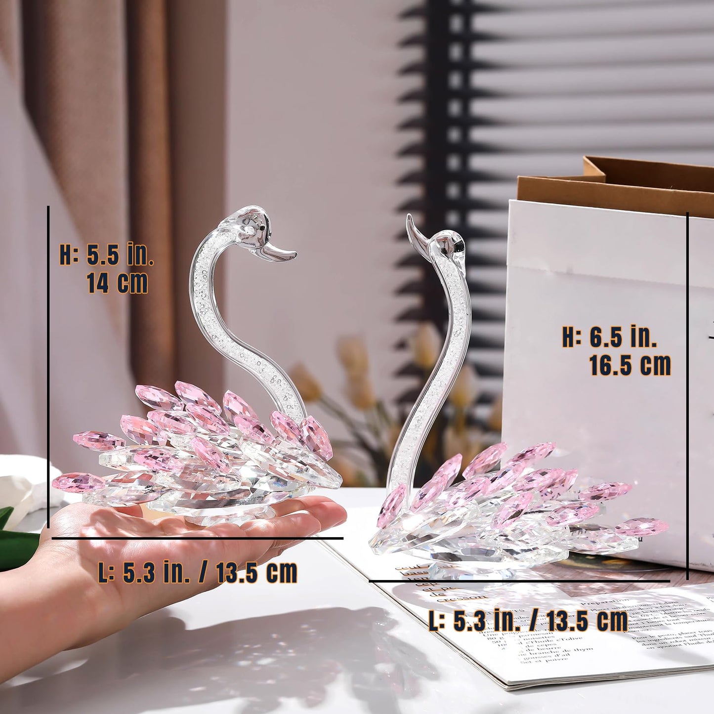 Set of 2 Crystal Pink Swans Anniversary Wedding Gifts for Women, Mom, Couple, Swan Figurines Collectibles Birthday Presents Keepsake for Parents Home Decor (6.5in Gift Boxed)
