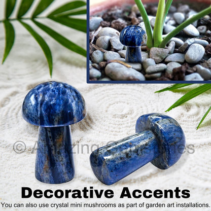 Amazing Gemstone Sodalite Crystal Mushroom Decor Aesthetic Small Crystals - 2" Little Mushroom Decorations for Home, Office, Room Table Mini Crystals Stone Mushrooms DIY Gifts