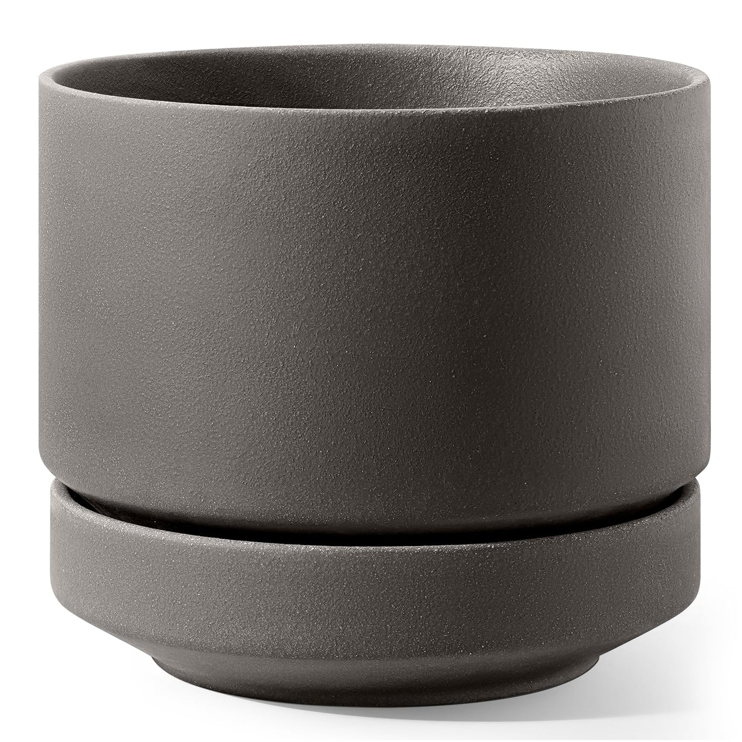LE TAUCI 12 Inch Pot for Plants with Saucer, Ceramic Indoor Planter Pot with Drainage Hole, Mesh Pad Included, Unglazed Porous Ceramic, Modern for Home and Office, Charcoal Gray