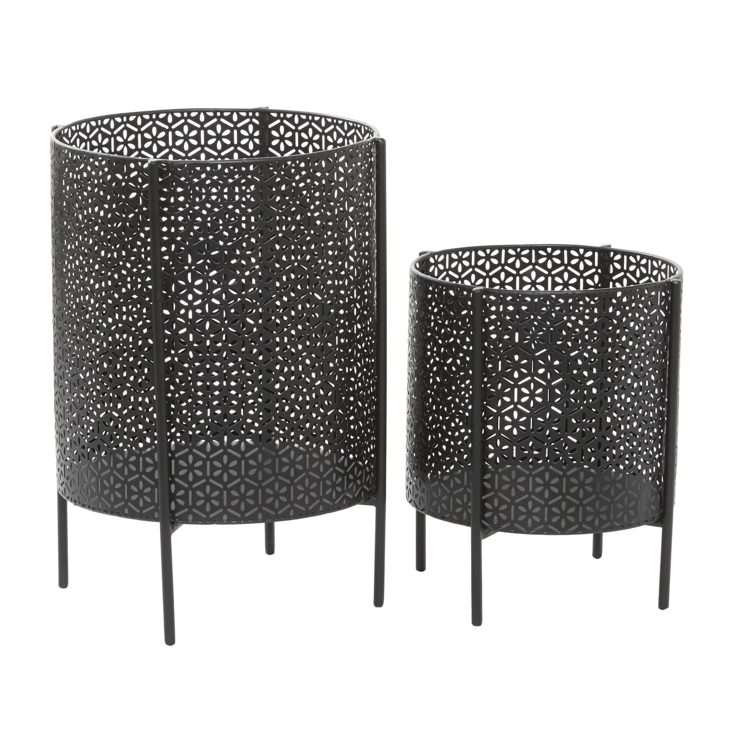 CosmoLiving by Cosmopolitan Metal Indoor Outdoor Planter Large Planter Pot with Removable Stand, Set of 2 Planters 18", 12"H, Black