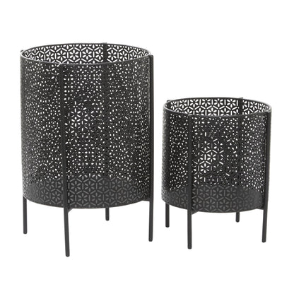 CosmoLiving by Cosmopolitan Metal Indoor Outdoor Planter Large Planter Pot with Removable Stand, Set of 2 Planters 18", 12"H, Black