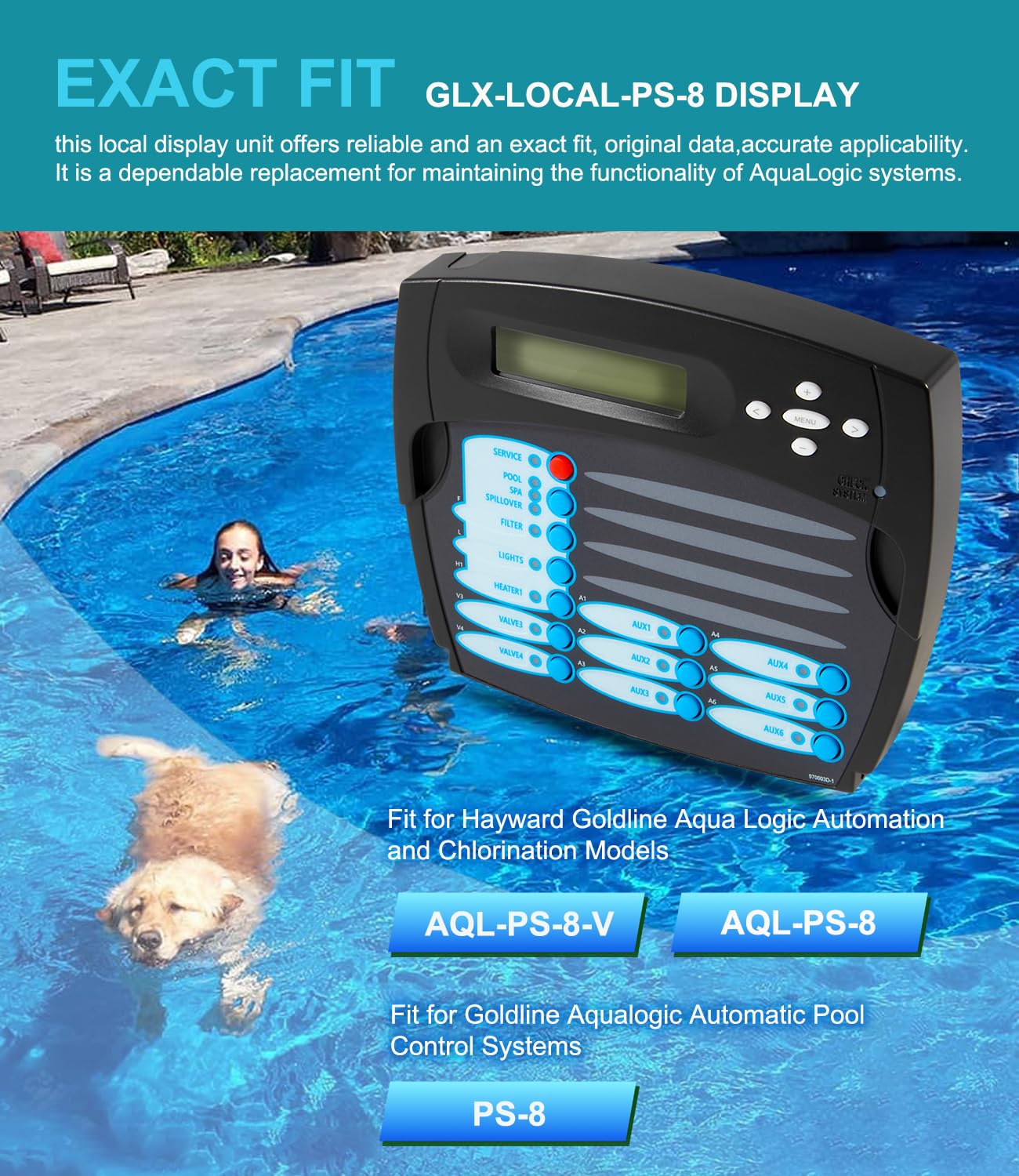Yoursme GLX-Local-PS-8 Local Display Replacement for Hayward Goldline Aqua Logic & ProLogic Automation and Chlorination Systems - Fits Models AQL-PS-8-V, AQL-PS-8, PS-8 Pool Automation Display