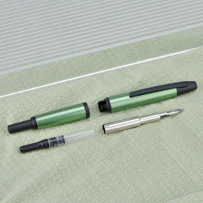 Jinhao 10 Press Fountain Pen with Box, Sea Pine Green Retractable Extra Fine Nib with Ink Converter Set (Black Clip)