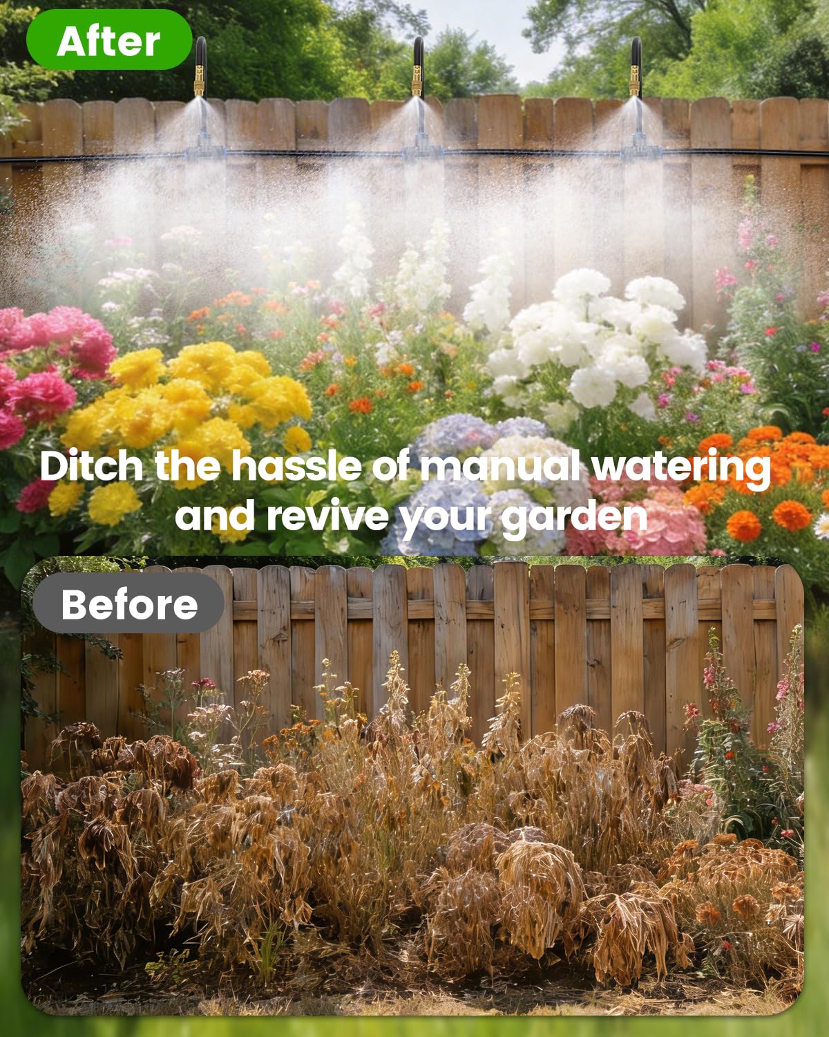 Landtouch 120FT Drip Irrigation System for Garden with 18 Nozzles –360° Adjustable Misting Nozzles, Quick-Connect Design, Ideal for Raised Beds, Lawns, Greenhouses & Outdoor Cooling