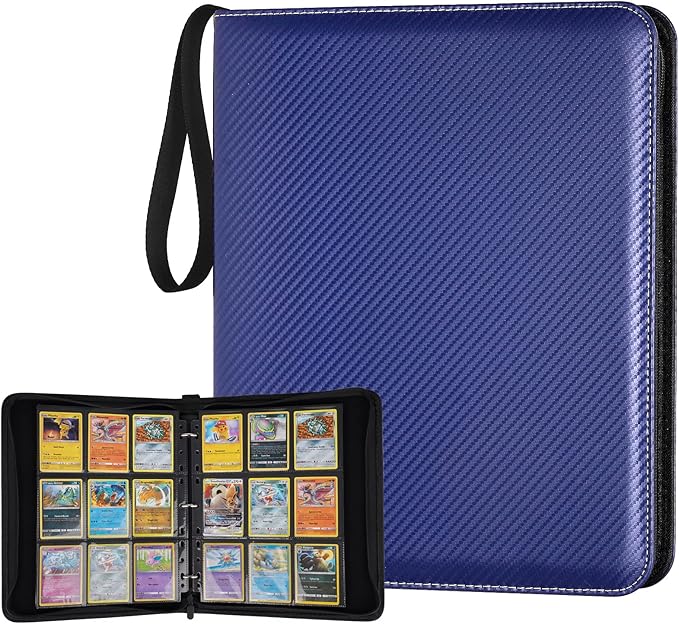 GERMUN 3 Ring 9 Pocket Zipper Card Binder, 720 Double Sided Standard PU Trading Card Album Folder for TCG & Sports Cards, Not Fit Top Loaders (Blue)