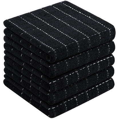 Homaxy 100% Cotton Terry Kitchen Towels(Black, 13 x 28 inches), Checkered Designed, Soft and Super Absorbent Dish Towels, 5 Pack