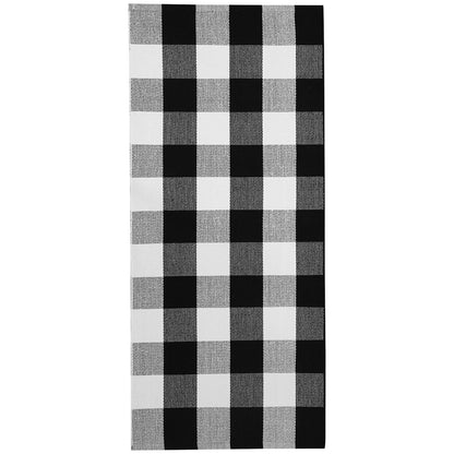 KOZYFLY Buffalo Plaid Area Rugs 2x4.3 Ft Black and White Checkered Rug Washable Front Door Mat Hand Woven Cotton Outdoor Rug Small Rug for Front Porch Kitchen Entryway Patio Bathroom