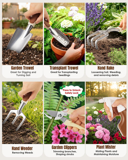 Leapio Gardening Gifts for Women Men, 12PCS Heavy Duty Garden Tools Set with Large Garden Bag and Gloves Pruning Shears, Unique Birthday Easter Gardening Gifts for Mom Dad Boyfriend Planting Lovers