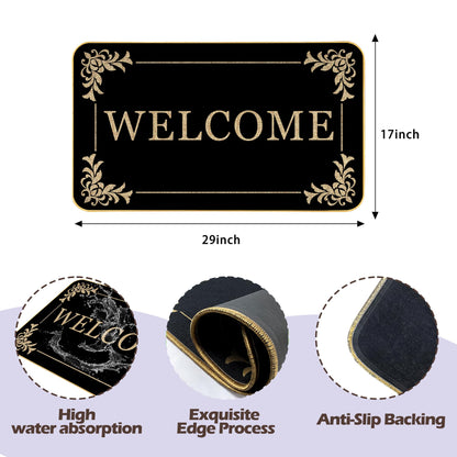 Welcome Mats Duty Sturdy Front Door Mat for Home Entrance Indoor and Outdoor, Garage and Garden Outside Entryway Floor Mat, Non Slip, Fade Resistant, Easy Clean 17 x 29 Inch (Black)