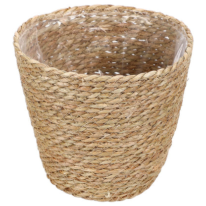 KESYOO Woven Flower Basket, Hand Woven Straw Plant Pot, Indoor Decorative Flower Pot with Liner, Light Brown, 8.66 x 8.66 x 8.26 Inch