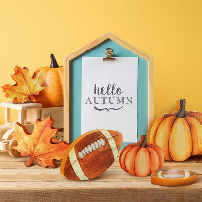 Bencailor 12 Pcs Fall Table Decor Wooden Pumpkins Maple Leaf Fall Football Tiered Tray Decor Thanksgiving Centerpiece Autumn Football Decorations for Home Kitchen Desk Office Party