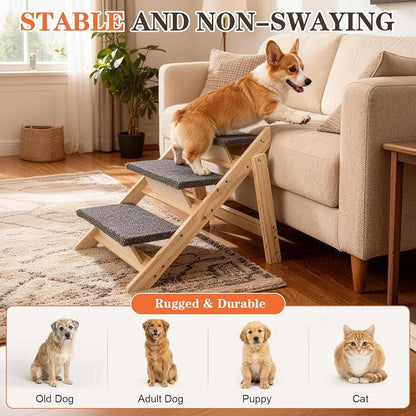 Dog Ramp,2-in-1 Foldable Pet Stairs for High Beds, 3 Steps Dog Steps | Upgraded Anti-Slip Features, Suitable for Couch, Car, Bed and Joint-Friendly Senior Durable Dog Stairs