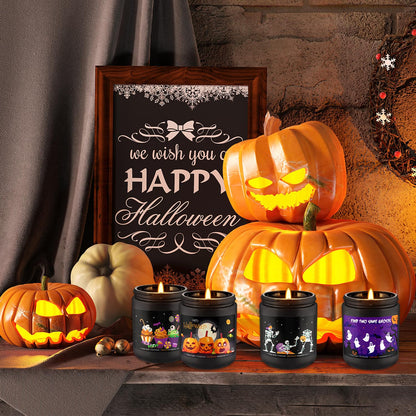 4 Pack 8Oz Halloween Scented Candles for Home Scented Aromatherapy Candles, Soy Wax Autumn Candle Gift Set for Women Men，Home Decoration，Themed Party Decor