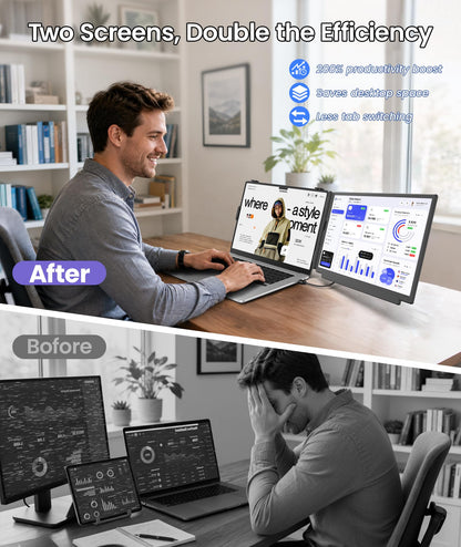 Orfibz 15.6" Laptop Screen Extender, 1080P FHD Detachable Laptop Monitor Extender, One Cable Plug & Play Portable Travel Monitor for 14"-17.3" Laptop Compatible with Wins/Mac/Chrome/Android