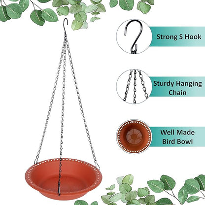 Hanging Bird Feeder Tray 12 inch with Drainage Holes Fit Most Seed, Bird-Feeder Hanging for Garden Yard Outside, Terracotta