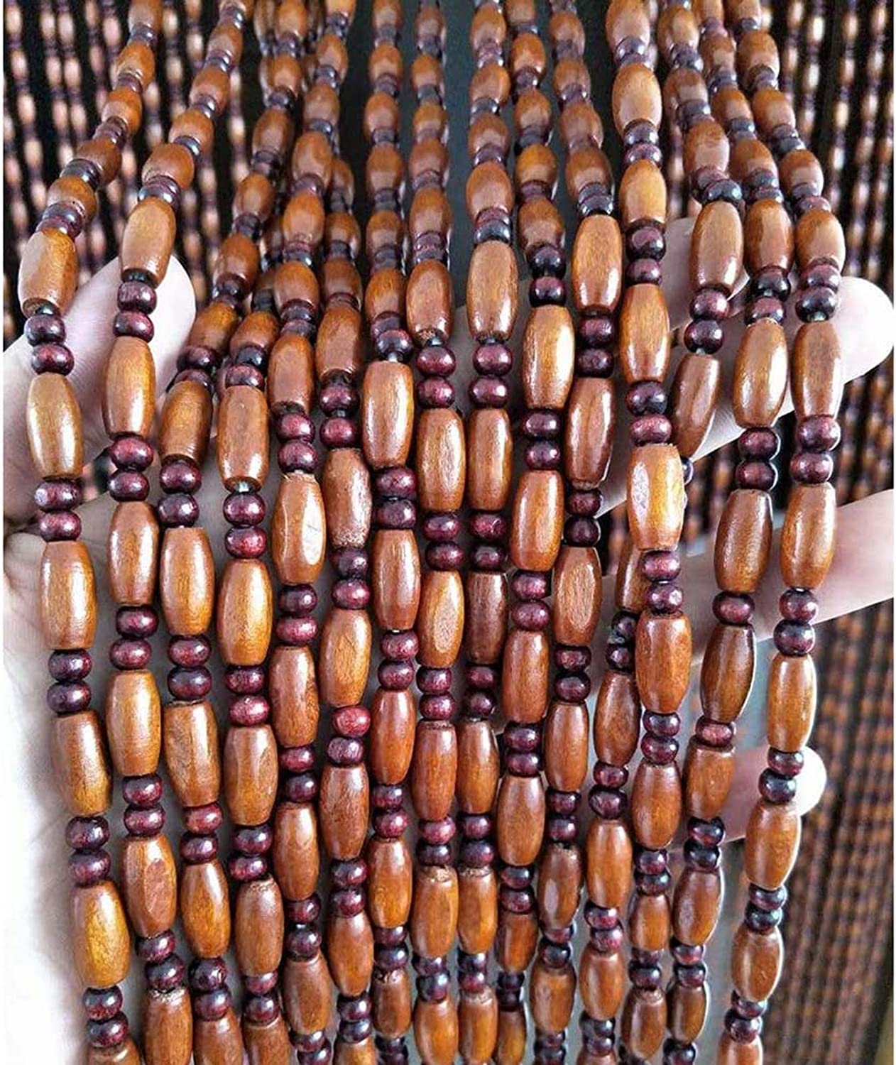 Madamera 45 String Natural Wood Beaded Curtains, Handmade High Density Retro Room Divider Panel, for Doorway/Hallway Decoration and Window Treatment (39" x 79")