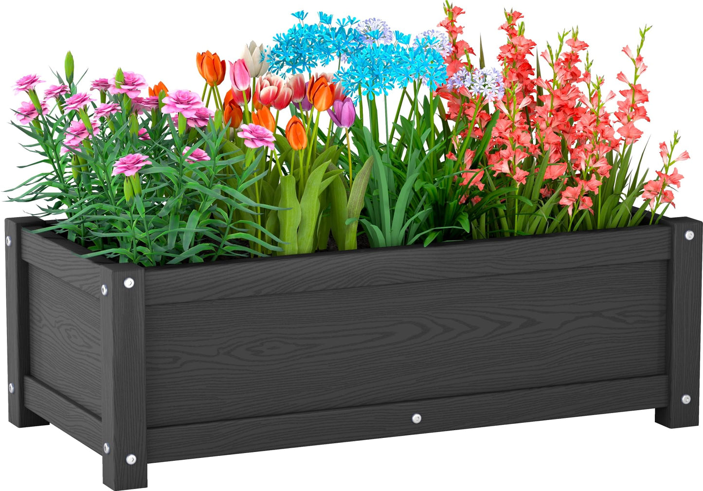 KETOYARK HDPE Raised Planter Box Outdoor,Rot-Resistant and Non-Cracking,Small Raised Beds for Gardening 29.5 * 14.4 * 9.8 in for Yard,Lawn,Outdoor Planter Boxes Rectangle with Drainage Holes Black