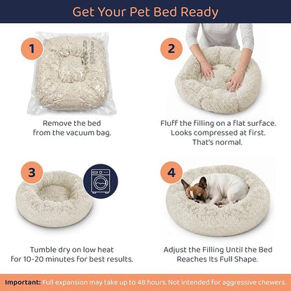 Donut Dog Bed - Premium Comfort for Anxiety Relief - Fluffy & Calming Design with Ultra-Plush Support | Cozy Round Dog Bed with Super Soft Circle Style (Cream, Small)