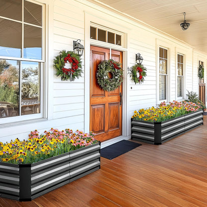 KING BIRD Raised Garden Bed Kit with Bottom 2025 Upgraded Galvanized Planter Garden Box Outdoor & Indoor for Gardening, Vegetables, Flowers, Dark Grey, 70.8x23.6x11.8 in