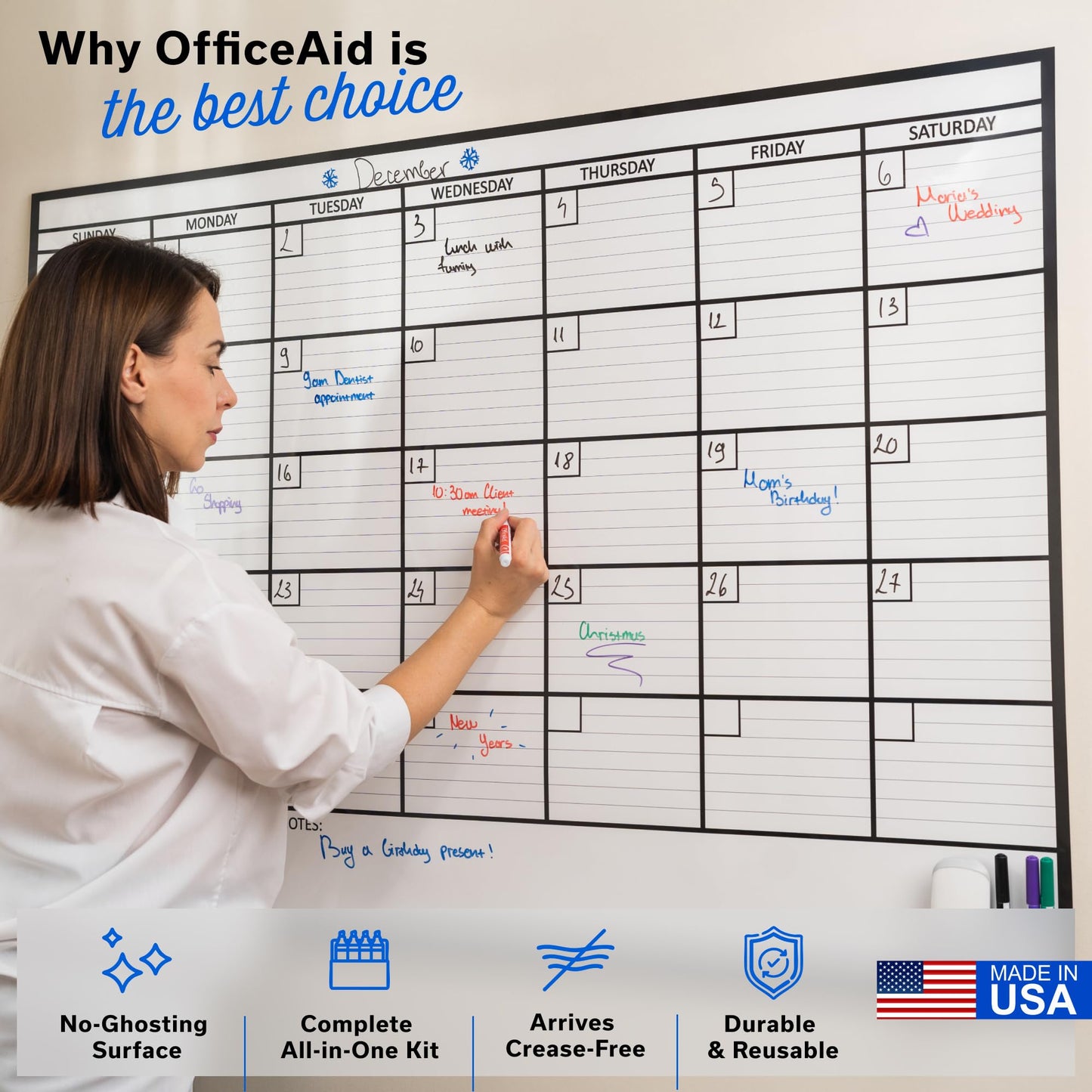 Large Dry Erase Calendar for Wall 36x48, Big Classroom Giant Month, Undated Reusable Family Monthly, Rolled Whiteboard White Board, Calendar Dry Erase Planner for Wall Erasable Large Office 48x36