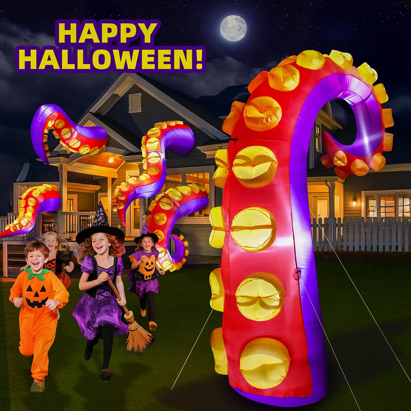 Max Fun 1pc Halloween Inflatables Decoration Inflatable Octopus Tentacles Outdoors Decorations with LED Lights Built-in Blow Up Yard Decoration for Outdoor Garden Lawn (Tentacles - A)