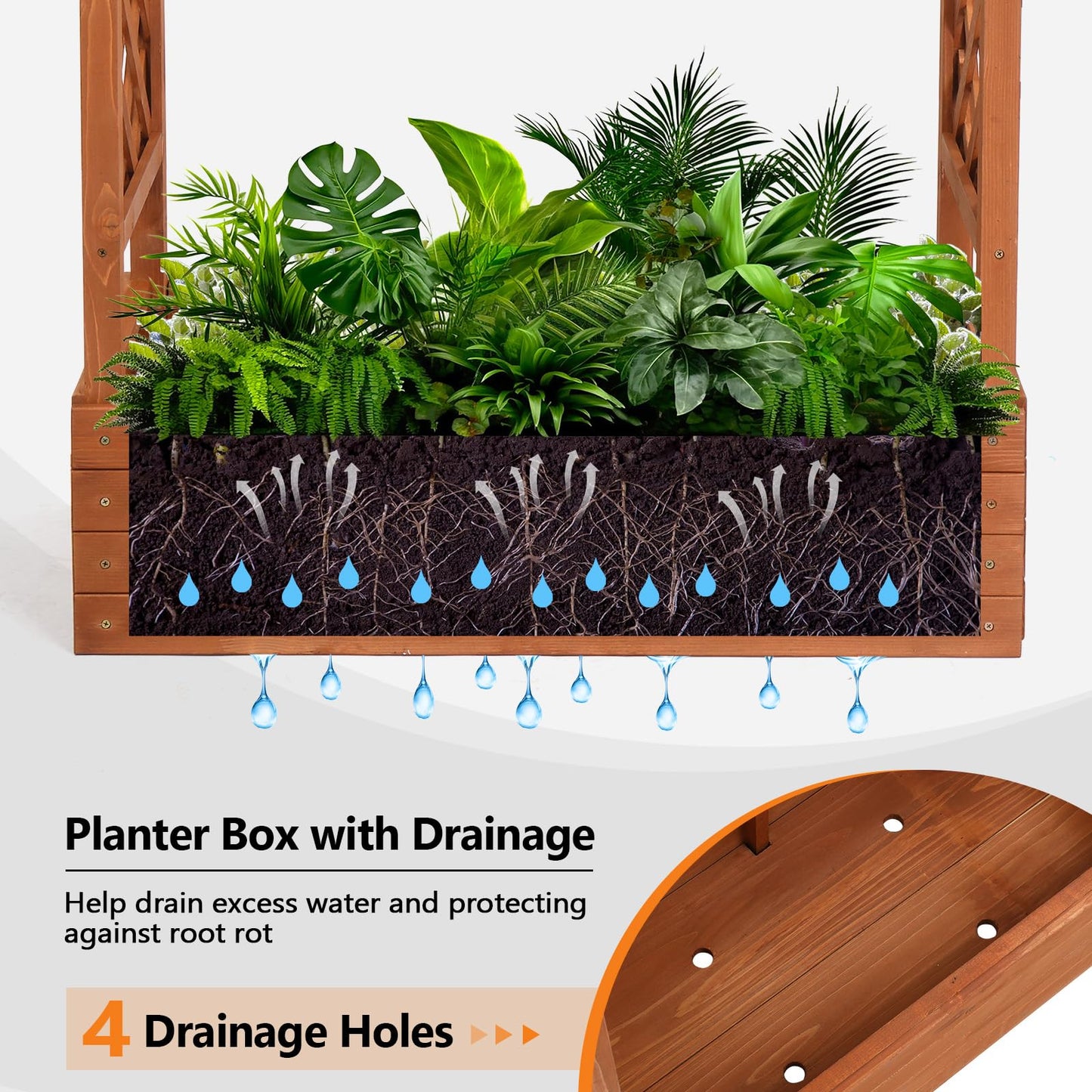 VINGLI 45-in Raised Garden Bed with Trellis & Hanging Roof, Wooden Elevated Planter Box with Drainage Holes for Outdoor Climbing Plants Vegetables Flowers, Patio Yard Balcony