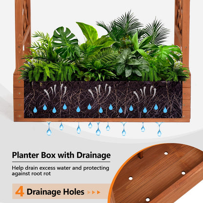 VINGLI 45-in Raised Garden Bed with Trellis & Hanging Roof, Wooden Elevated Planter Box with Drainage Holes for Outdoor Climbing Plants Vegetables Flowers, Patio Yard Balcony
