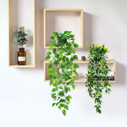 Der Rose 8Pcs Fake Hanging Plants in Black Pots Artificial Ivy Vines Faux Eucalyptus Plants for Bathroom Bookshelf Wall Shelf Decor Indoor