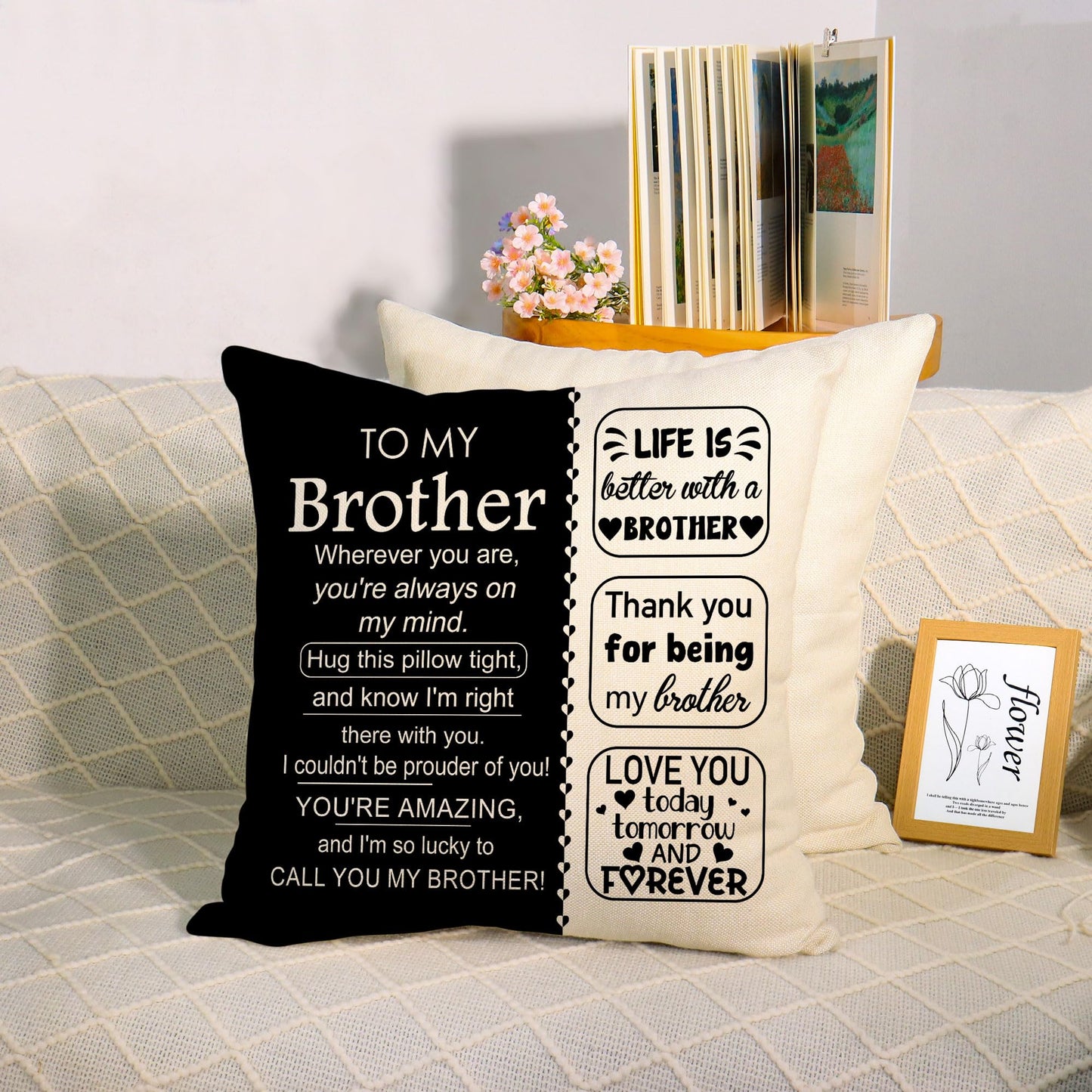 ACAROMAY Birthday Gift for Brother Ideas Decorative Throw Pillow Covers 18 x 18 Inch Life is Better with Brtohers Christmas Halloween Decor Pillow Cases for Home Couch All Seasons (Brother)