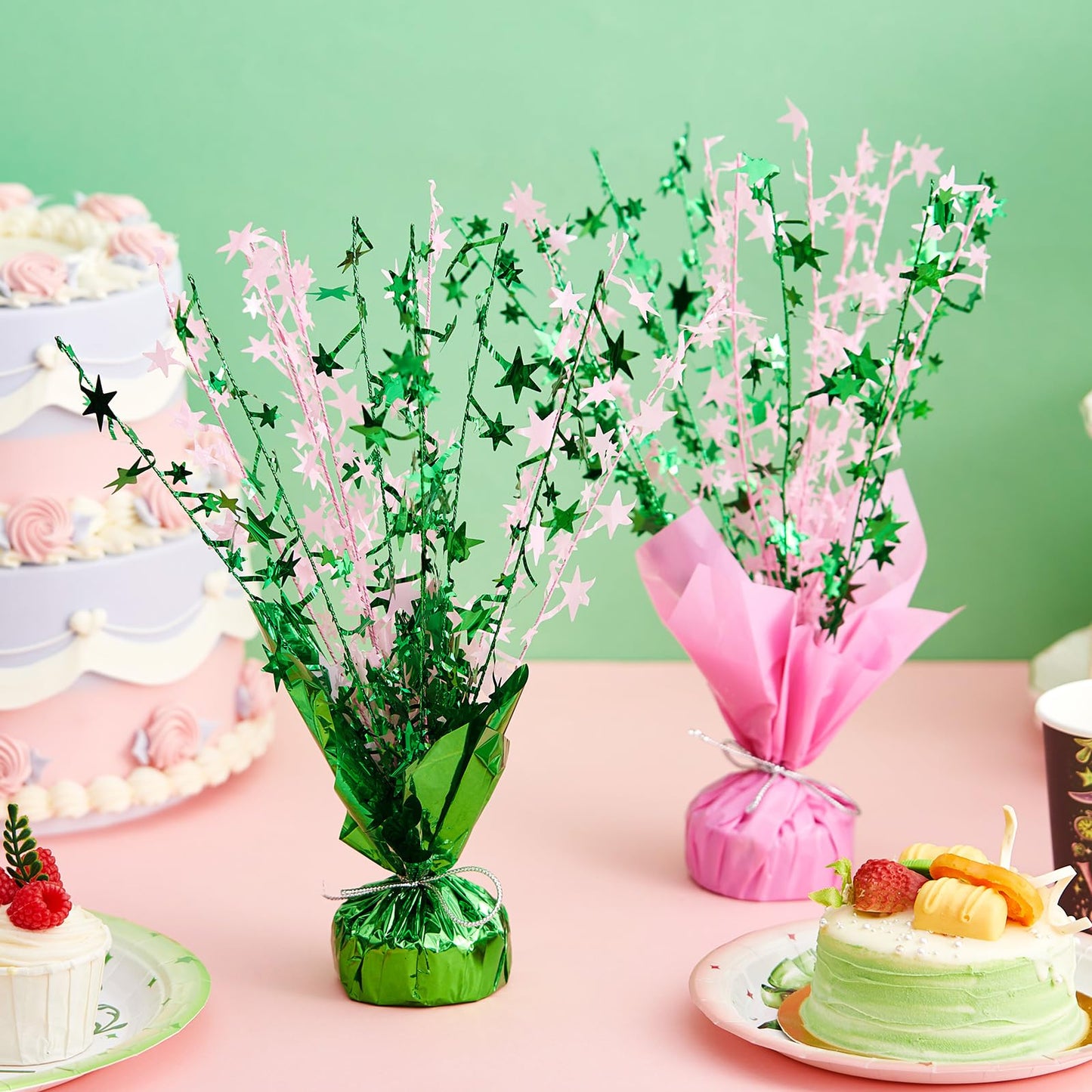 Geelin 6 Pack Witch Theme Party Supplies Pink and Green Metallic Foil Spray Centerpiece Star Table Decoration for Birthday Wedding Anniversary Graduation Holiday Party Supplies Decor