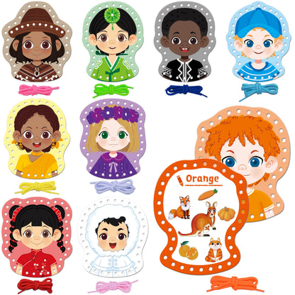 SpriteGru 9 Pieces Happy Face Lacing Cards, 9 Double Sided Color Sewing Cards with 9 Colorful Laces, Educational & Learning Activity Games, Imagination Development Lacing Toys for Preschoolers, Kids