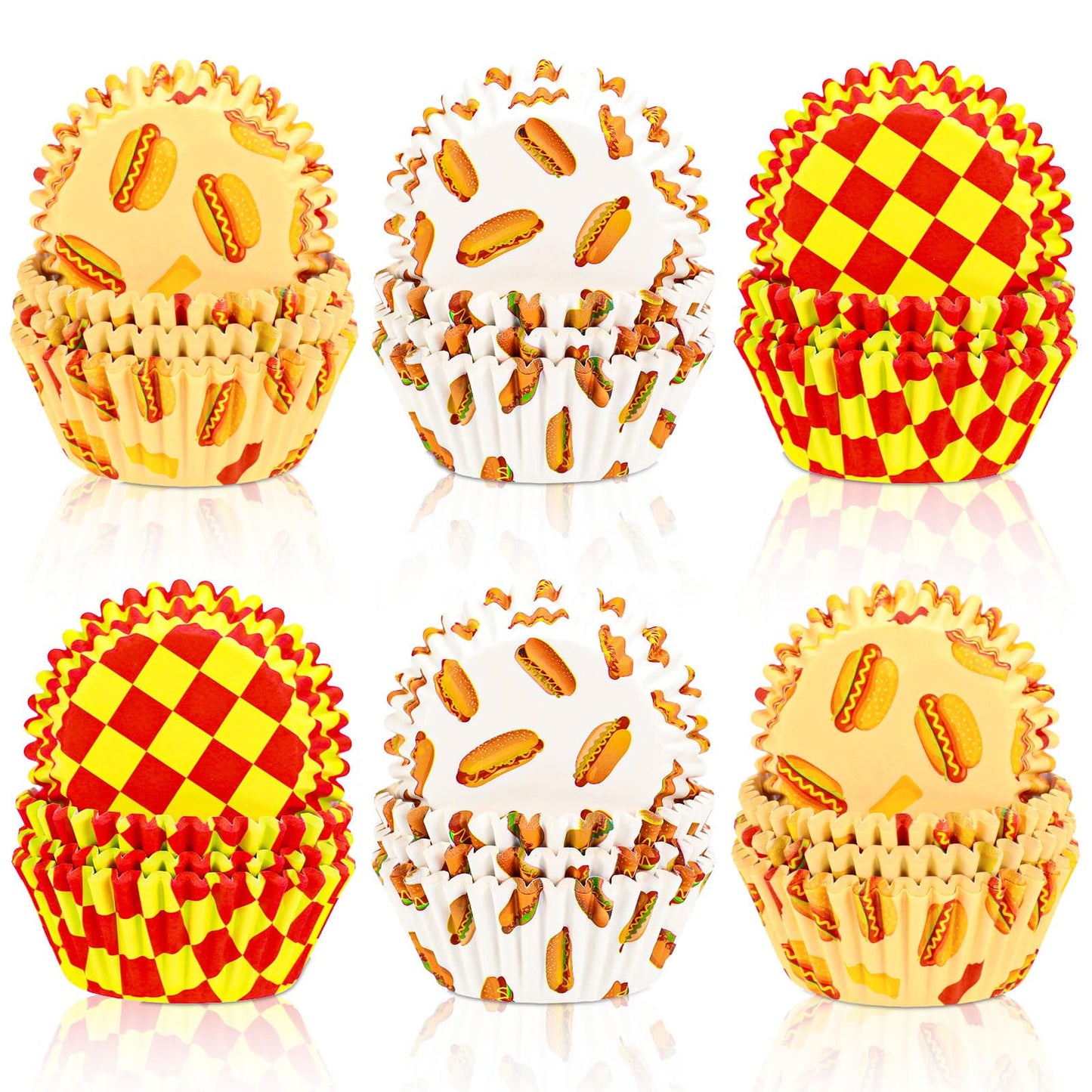 FYSUIMU 300Pcs Hotdog Cupcake Liners Hot Dog Day Baking Cups Standard Muffin Cupcake Wrappers for Summer Holiday Birthday Theme Party Supplies