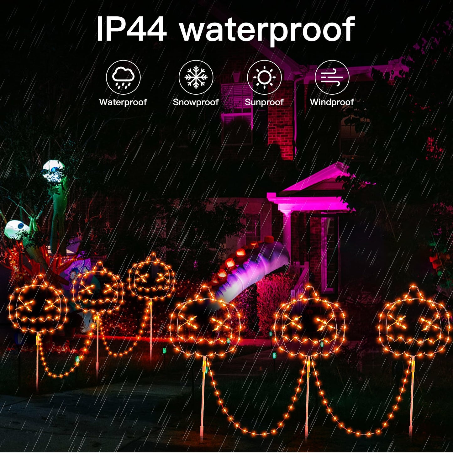 YOUNGAR Halloween Pumpkins Outdoor Lights,3 Pack LED Pumpkin Walkway Lights,Orange Garden Stake String Lights with Timer Memory and 8 Modes for Halloween Party Porch Yard Pathway Decor
