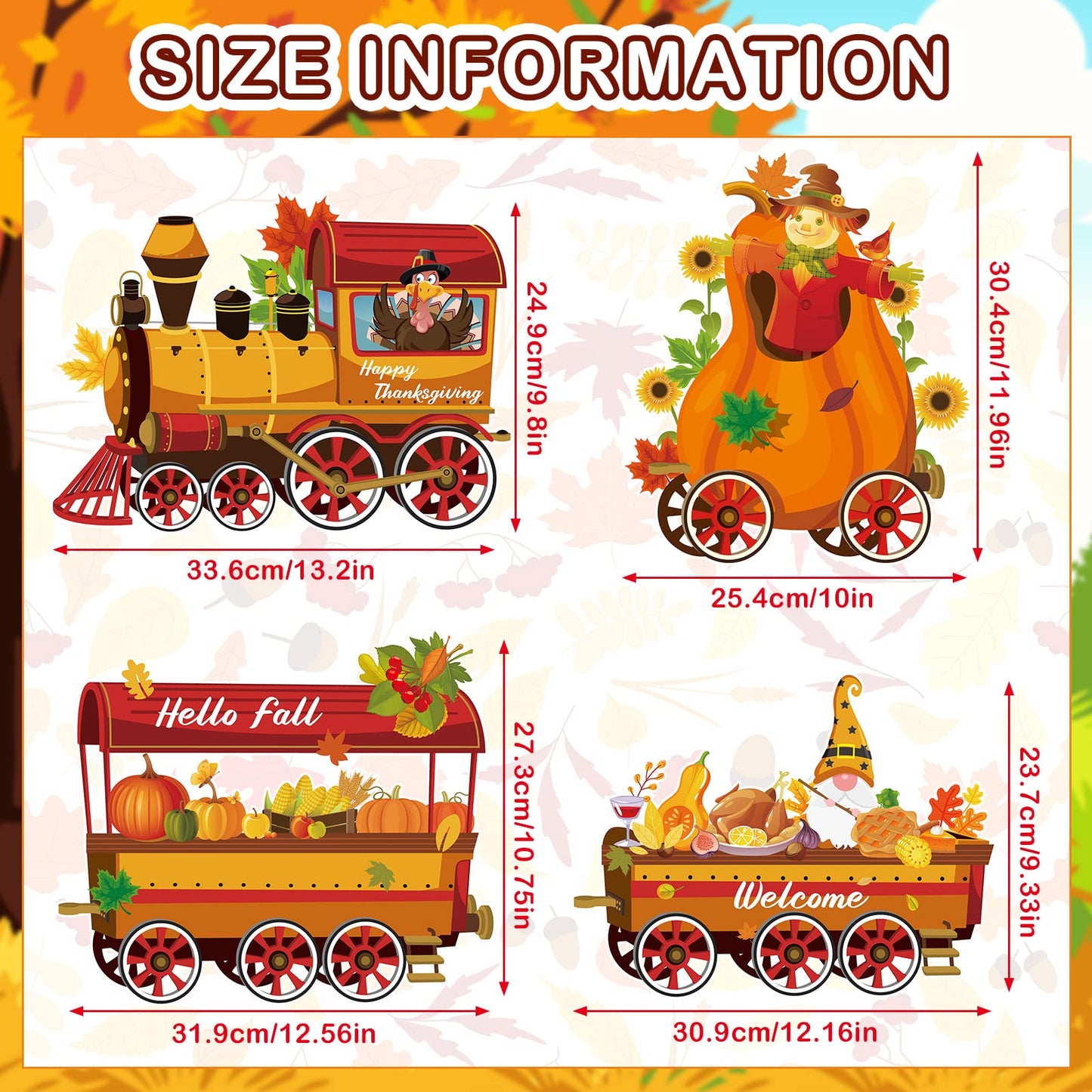 Weysat 4 Pcs Thanksgiving Yard Signs Train Outside Turkey Decoration Pumpkin Turkey Maple Gnome Thanksgiving Outside Decorations with 8 Pcs Plastic Stakes for Lawn Decor