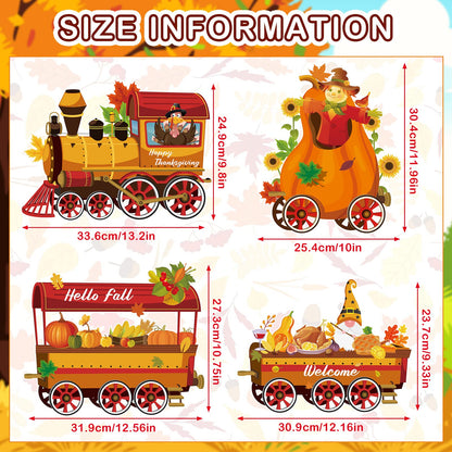 Weysat 4 Pcs Thanksgiving Yard Signs Train Outside Turkey Decoration Pumpkin Turkey Maple Gnome Thanksgiving Outside Decorations with 8 Pcs Plastic Stakes for Lawn Decor