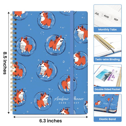 Planner 2026–2027, Weekly & Monthly Academic Organizer for School Year, Jul 2026–Jun 2027, Hardcover Planner with Tabs, Back to School Essential, 6.3" x 8.5", Cosmic Pups