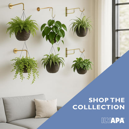 Ilyapa 3 Pack Metal Wall Plant Hangers - 7.5 Inch Plant Hanger for Indoor - Rustic Brass Finish Hooks for Hanging Plants, Baskets, and Macrame - Indoor Hangers for Plants, Lanterns or Wind Chimes
