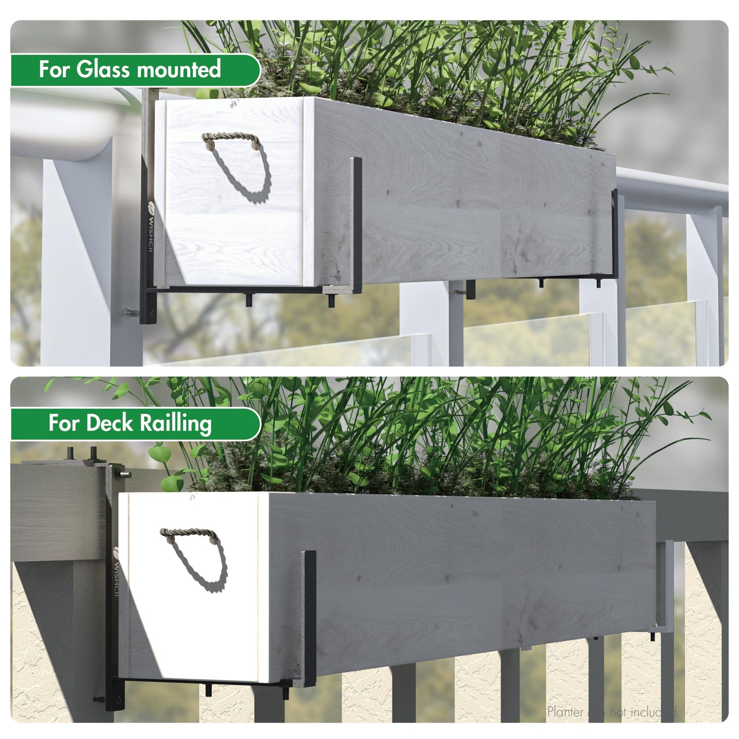 WISHCII Window Box Brackets, (5.9 to 11.8 Inches) Adjustable Planter Box Brackets, Heavy Duty Iron Flower Box Holder for Railings,- Perfect for Balconies, Fences, and Gardens (Classic Shape,4 Pack)