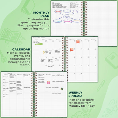 Clever Fox Teacher Planner Spiral – School Year Planner with Calendars & Lesson Plans – Teacher Plan Book for Classroom & Homeschool Organization - Undated, 7.9x10″ (Dark Green)