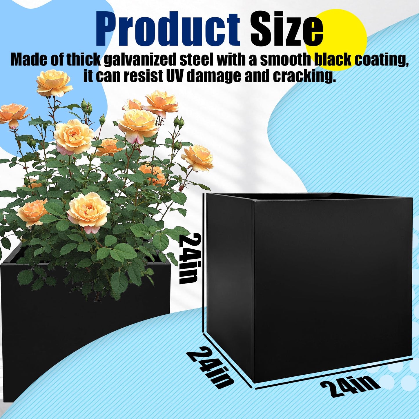 Srehloe Metal Planter Box for Outdoor Plants 36" x 12" x 24" Large Rectangular Planter Cube Steel Heavy Duty Flower Pot with Insert Shelf and Drainage Holes Suitable for Patio Yard Garden Porch Hotel