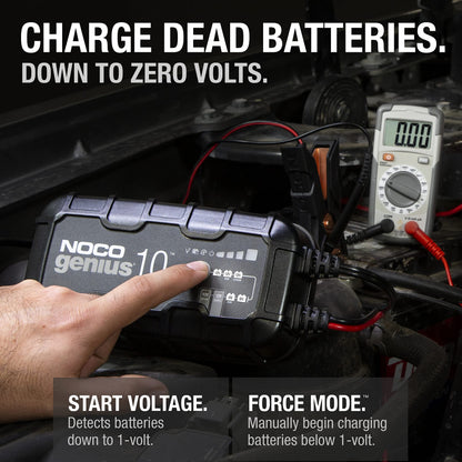 NOCO GENIUS10: 10A 6V/12V Smart Battery Charger – Automatic Maintainer, Trickle Charger & Desulfator with Overcharge Protection & Temperature Compensation – For Lead-Acid & Lithium Batteries