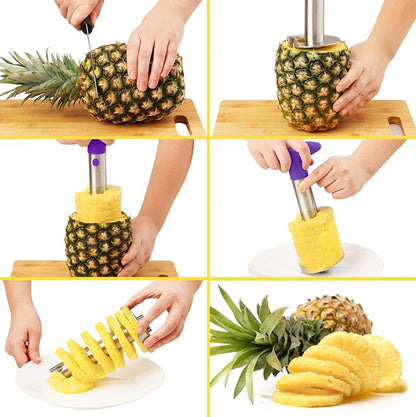 Zulay Kitchen Pineapple Corer and Slicer Tool – Stainless Steel Pineapple Cutter with Eye Remover Tool – Ergonomic Handle & Easy Core Remover – Reinforced Heavy-Duty Blade – Purple