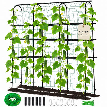 OTOSUNNY Cucumber Trellis for Raised Garden Bed, Reinforced 6 ft Tall Metal Garden Arch Trellis Climbing Plants Support Outdoor, Heavy Vines Vegetable Snap Pea Pole Bean Tomato Trellis, Black