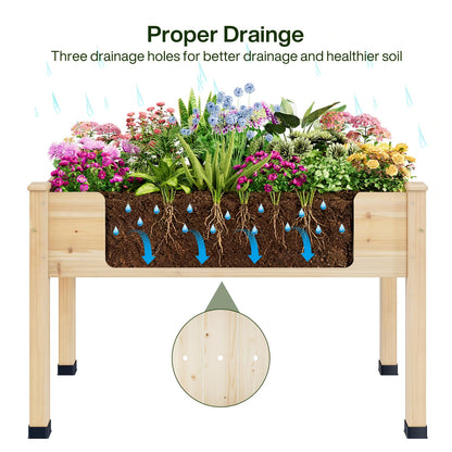 ZIENLIFE Wood Raised Garden Bed, 48x24x30in Elevated Wooden Planter Box with Legs Standing Growing Bed for Backyard, Patio, Balcony with Bed Liner, 200 Pound Capacity