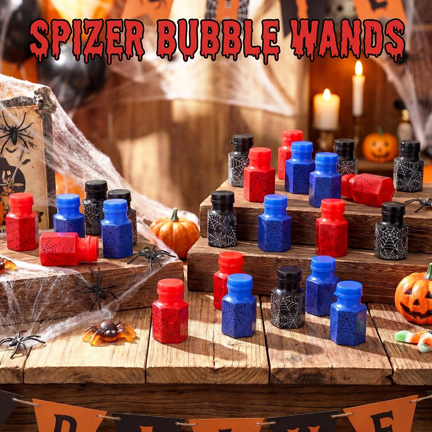 Hollowfly 48 Pcs Spider Party Favors Spider Bubble Wands Mini Bubble Bottles Birthday Party Supplies for Outdoor Activity Birthday Supplies Summer Gifts Goodie Bag Stuffers
