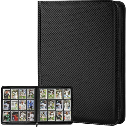 12 Pocket Ringless Side Loading Trading Card Binder, 720 Cards PU Fixed Page Zipper Card Album for TCG Sports Game Cards, Not Fit Top Loaders (Carbon Black)