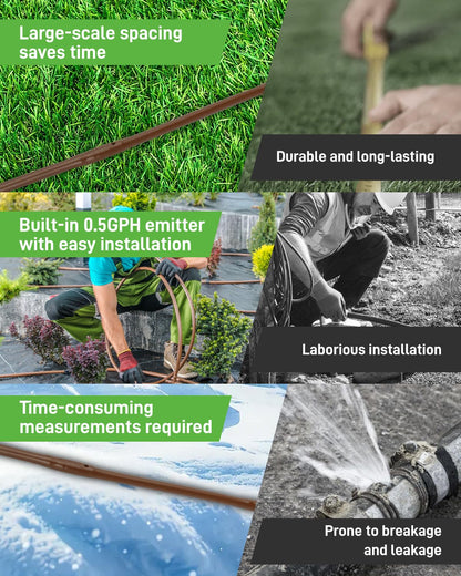1/4" Drip Irrigation Tubing with 6" Emitter Spacing, (250 Ft Roll) Hydroponics Dripline with Built-in 0.5 GPH Dripper, Drip Line for Vegetation, Window Boxes and Garden (Brown)
