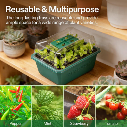 VIVOSUN 24-Pack Seed Starter Trays, 144-Cell Seed Starter Kit with Humidity Dome, Flat Reusable Plant Germination Trays with Drain Hole, Green Propagation Tray for Planting Seeds